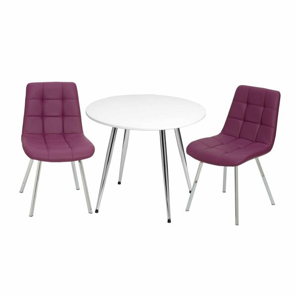 Gift Mark Mid-Century Modern Round Kids White Table with White & Purple Arm Chairs T3081PU